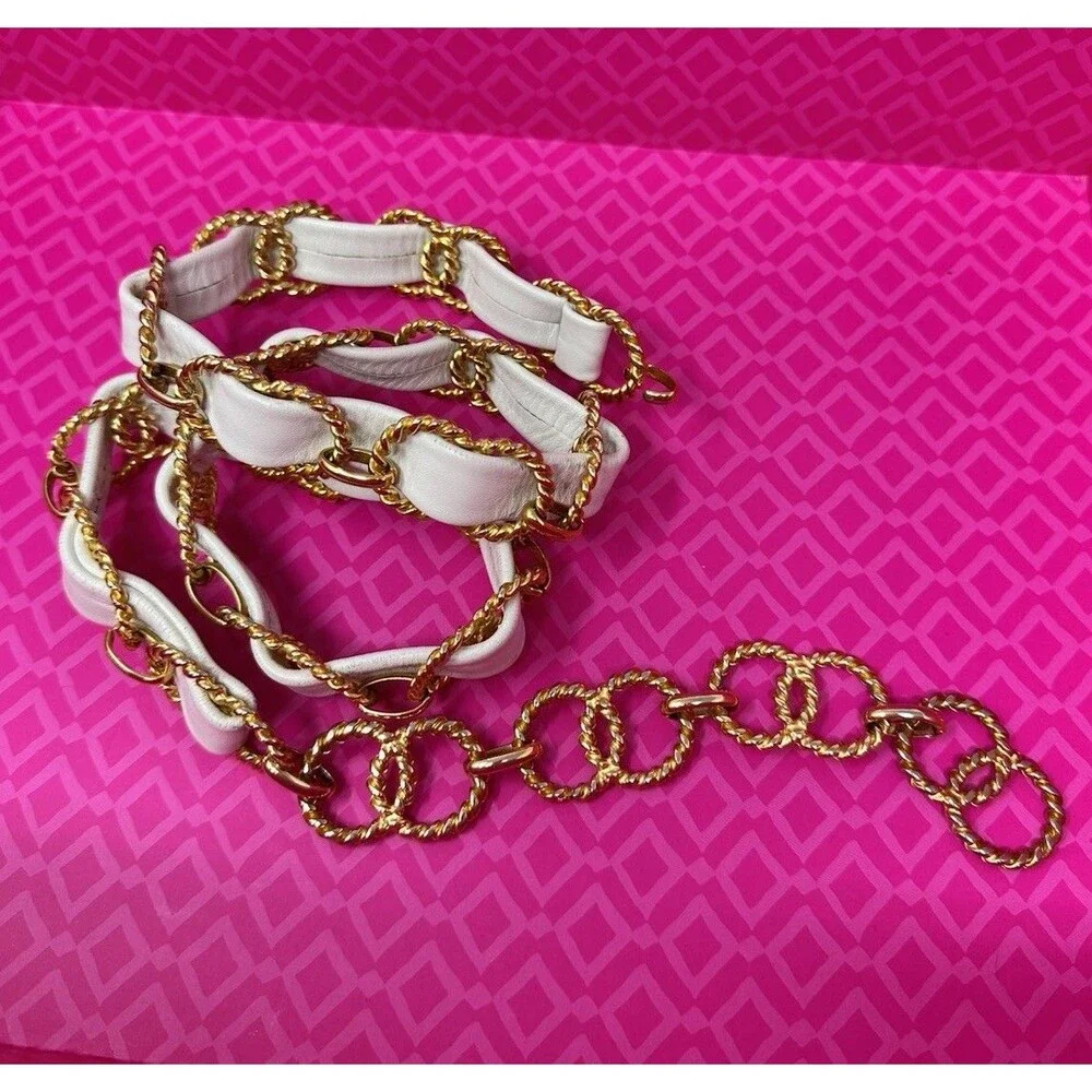 Vintage White Thin Velvet Gold Chain‎ Tassel Tie Belt Casual Belt